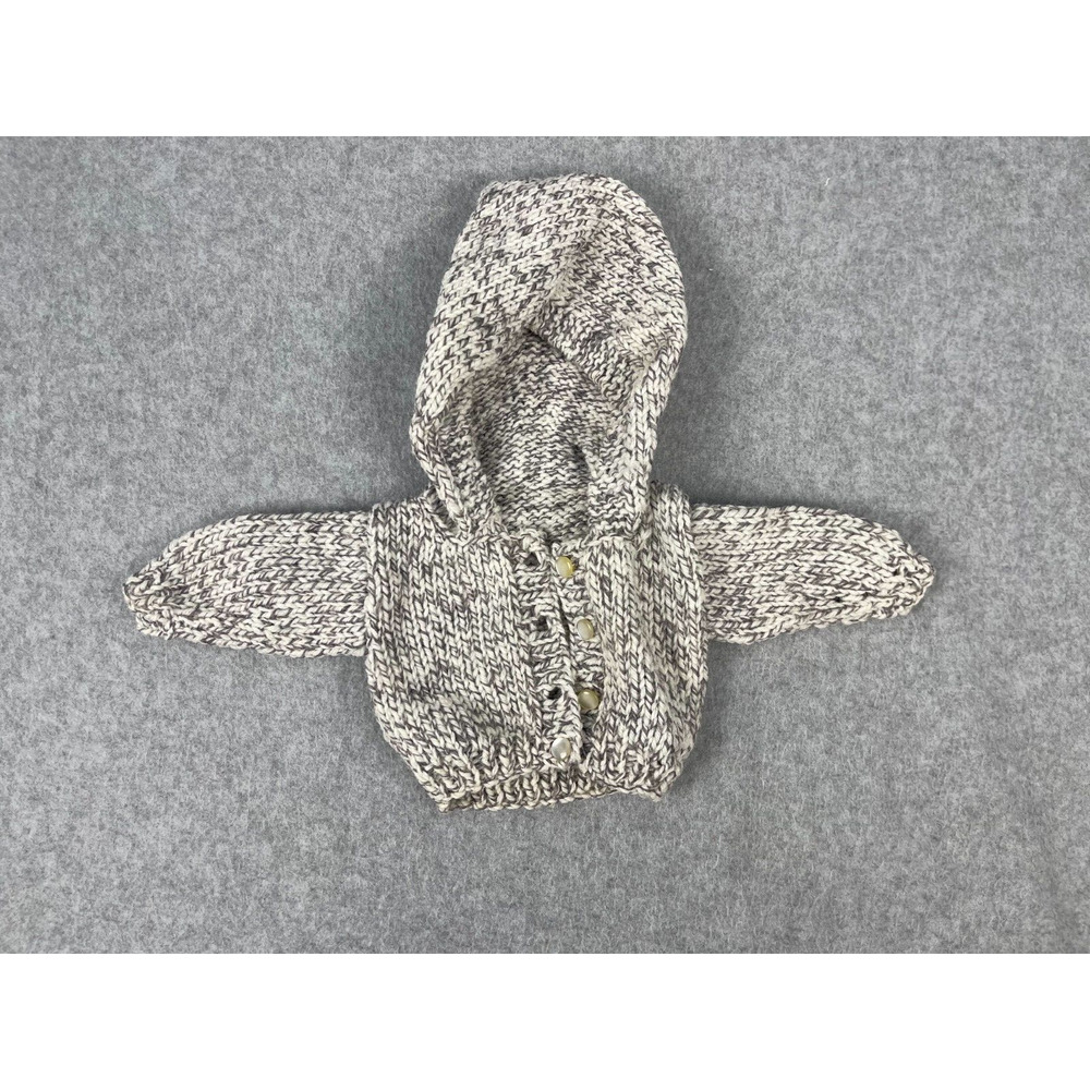 Vintage Doll Knit Hooded Sweater Gray Hoodie Sweatshirt Button Up
